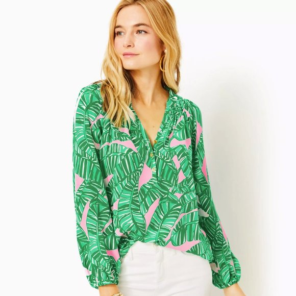 Lilly Pulitzer Tops - Lilly Pulitzer Elsa Silk Top, Conch Shell Pink Lets Go Bananas